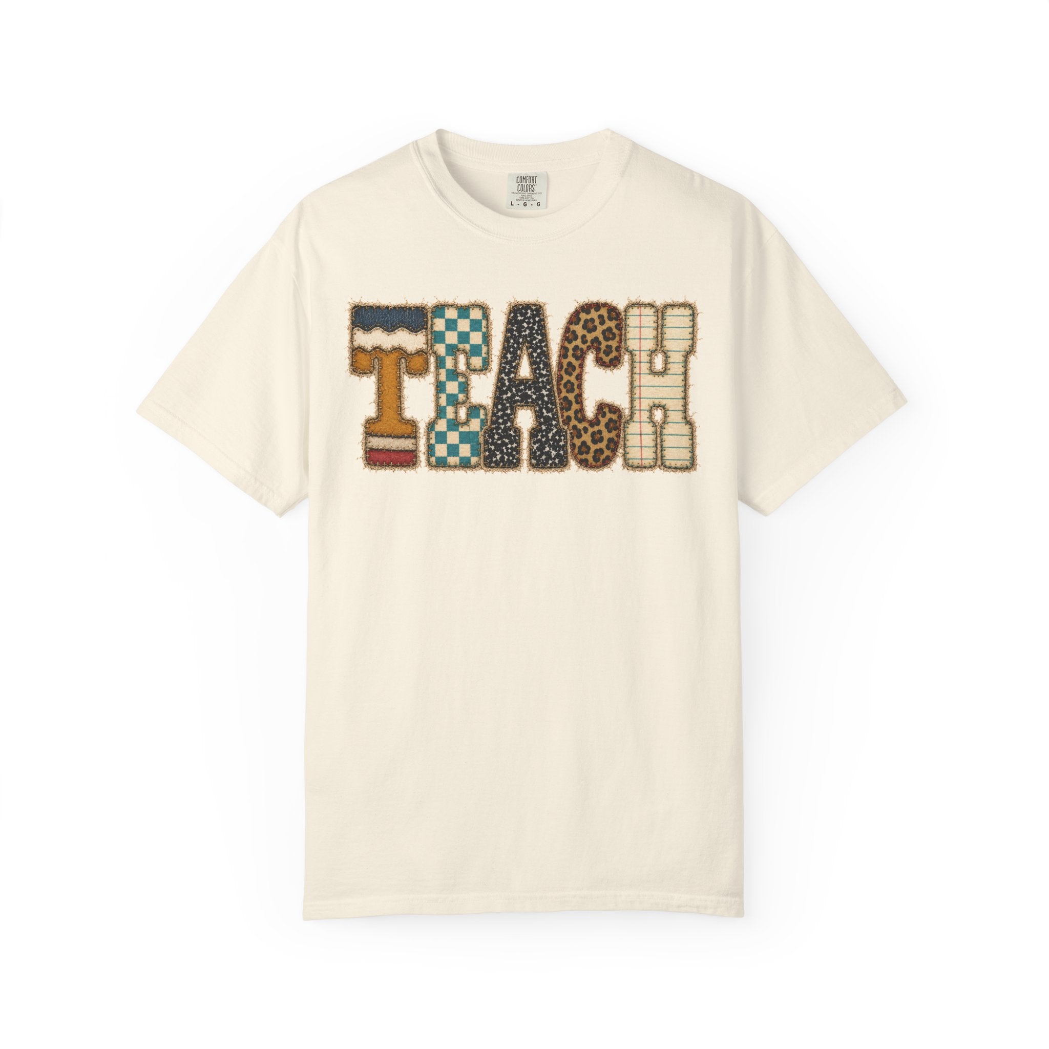 Teach Patchwork Shirt | Vintage Teacher Shirt | Retro Teacher Tee | Checkered Leopard Graphic | Back to School Teacher Gift | Comfort Colors Teacher Shirt