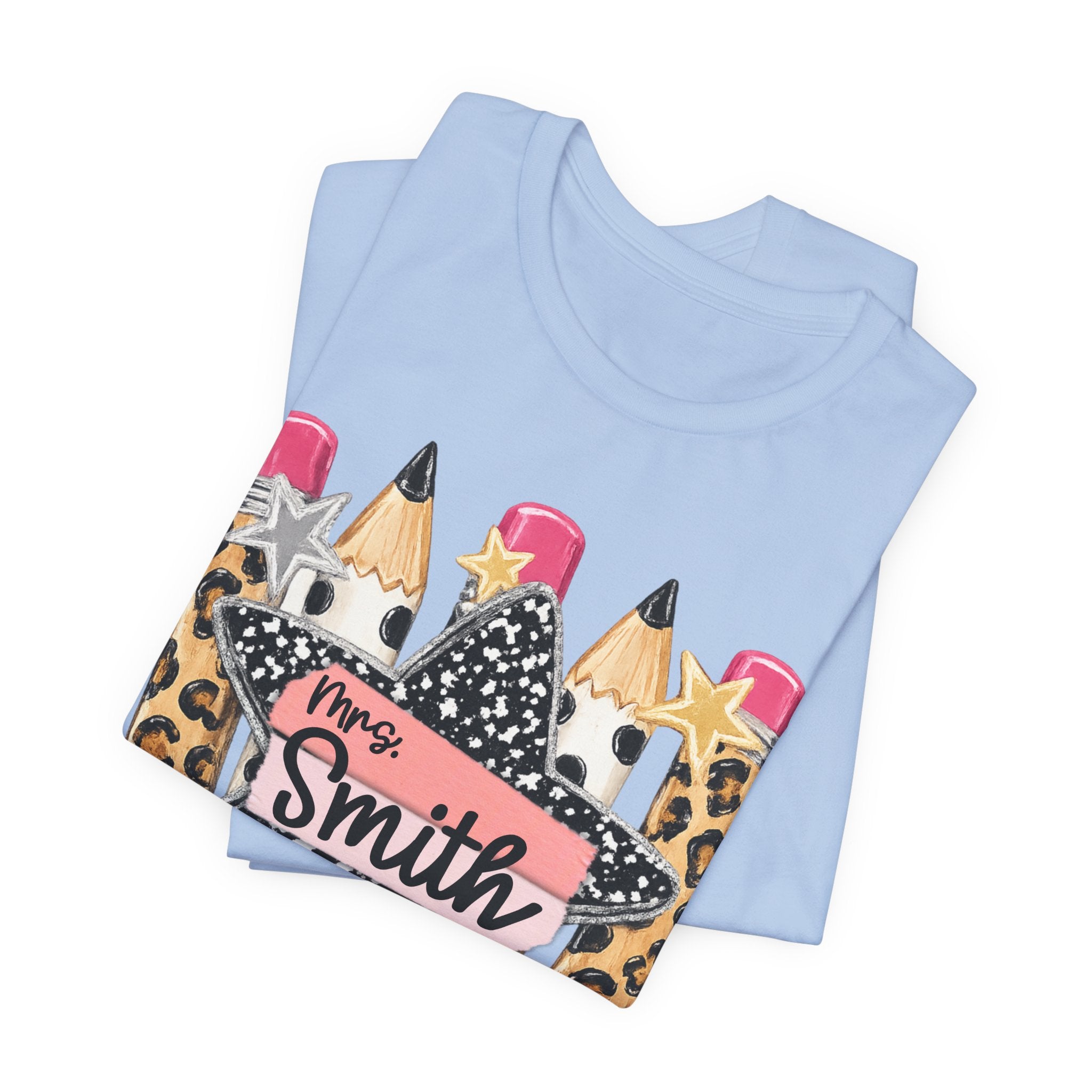 Personalized Teacher Name Shirt | Custom Pencil Teacher Tee | Leopard Print Teacher Shirt