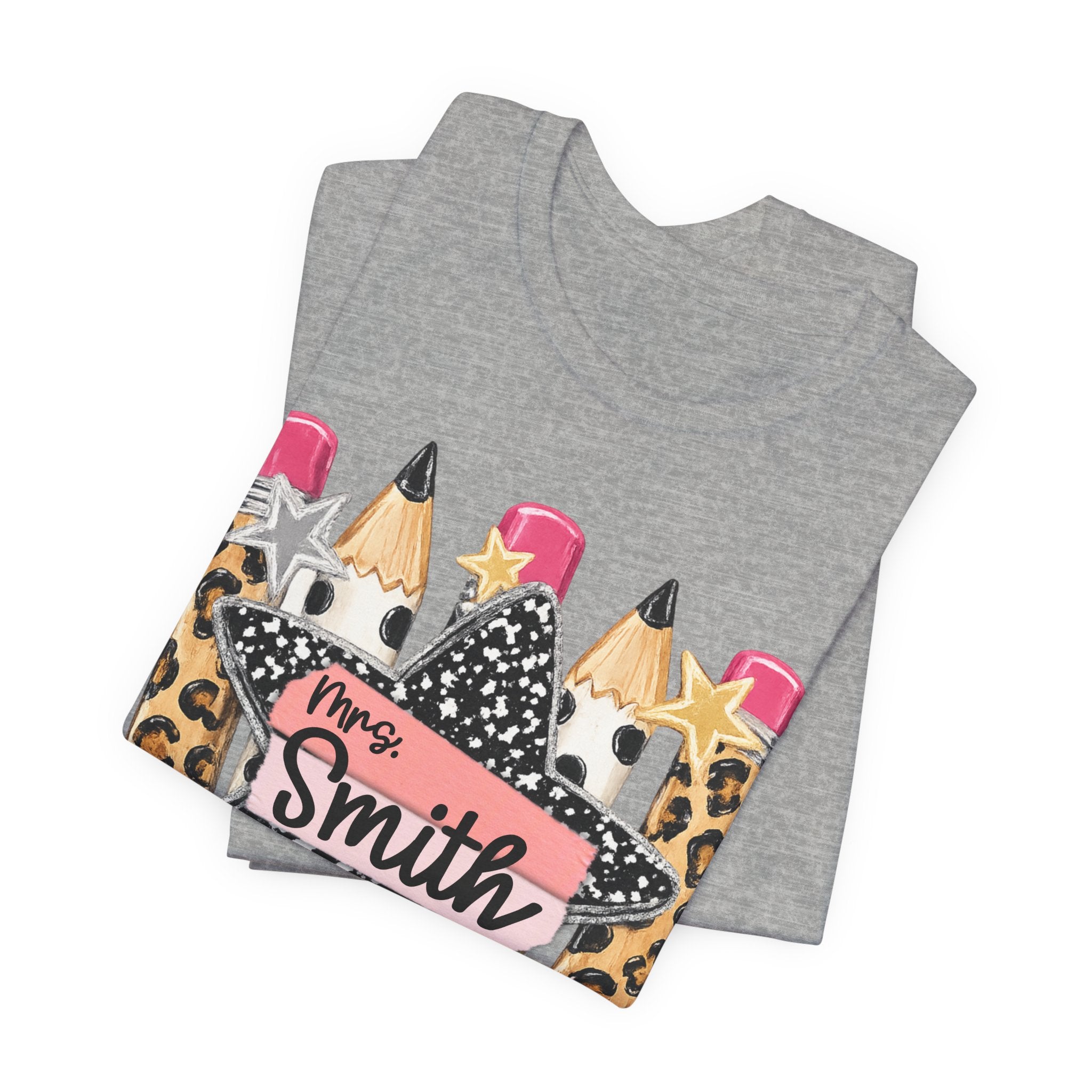 Personalized Teacher Name Shirt | Custom Pencil Teacher Tee | Leopard Print Teacher Shirt