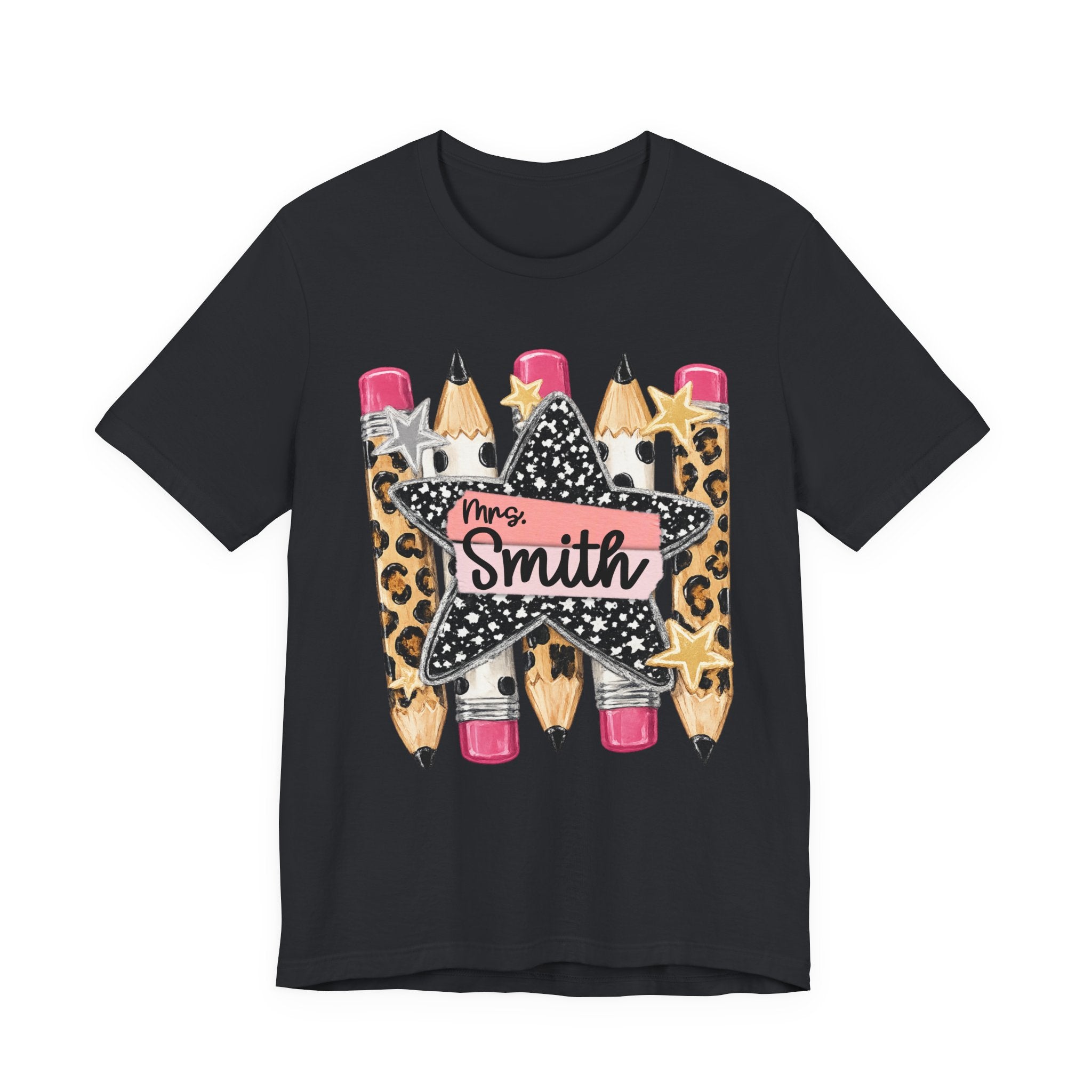 Personalized Teacher Name Shirt | Custom Pencil Teacher Tee | Leopard Print Teacher Shirt