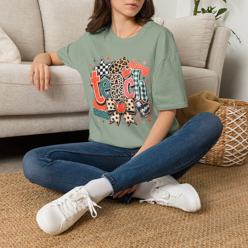 Teach Teacher Shirt | Retro Colorful Teacher Tee | Coquette Teacher Shirt
