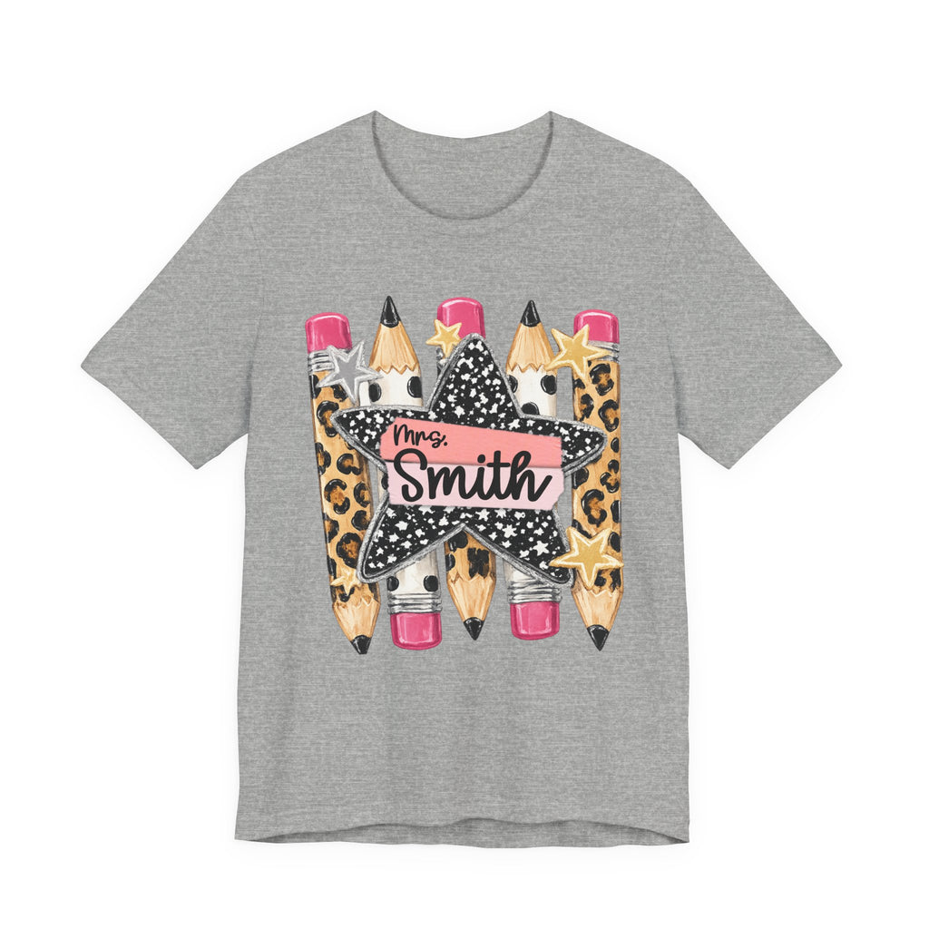 Personalized Teacher Name Shirt | Custom Pencil Teacher Tee | Leopard Print Teacher Shirt