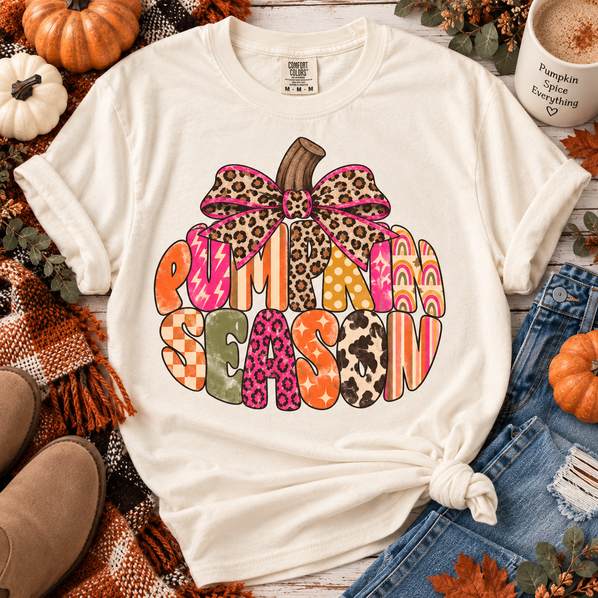 Pumpkin Season Tee | Colorful Fall Leopard Bow Shirt
