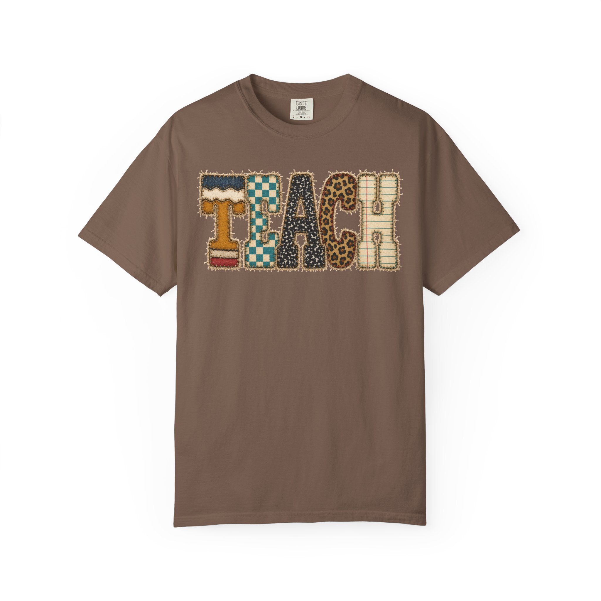 Teach Patchwork Shirt | Vintage Teacher Shirt | Retro Teacher Tee | Checkered Leopard Graphic | Back to School Teacher Gift | Comfort Colors Teacher Shirt