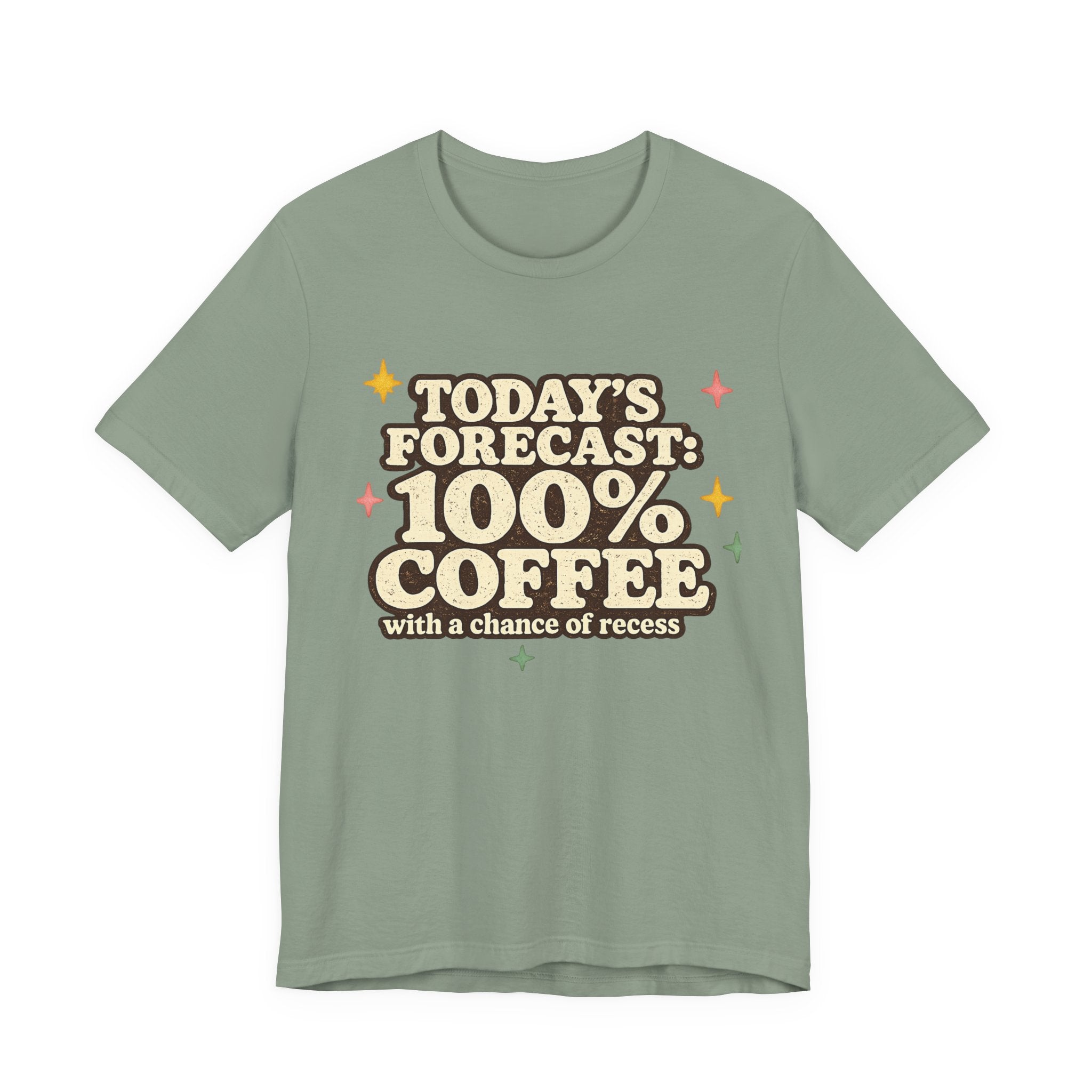 Coffee With a Chance of Recess Teacher Shirt | Bella+Canvas 3001 Graphic Tee | Coffee Lover Gift | Retro Teacher Tee