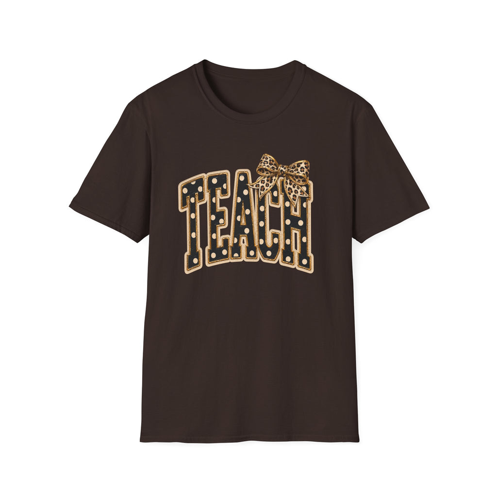 Teach Teacher Shirt | Leopard Bow Teacher Tee | Faux Embroidered Teacher Shirt