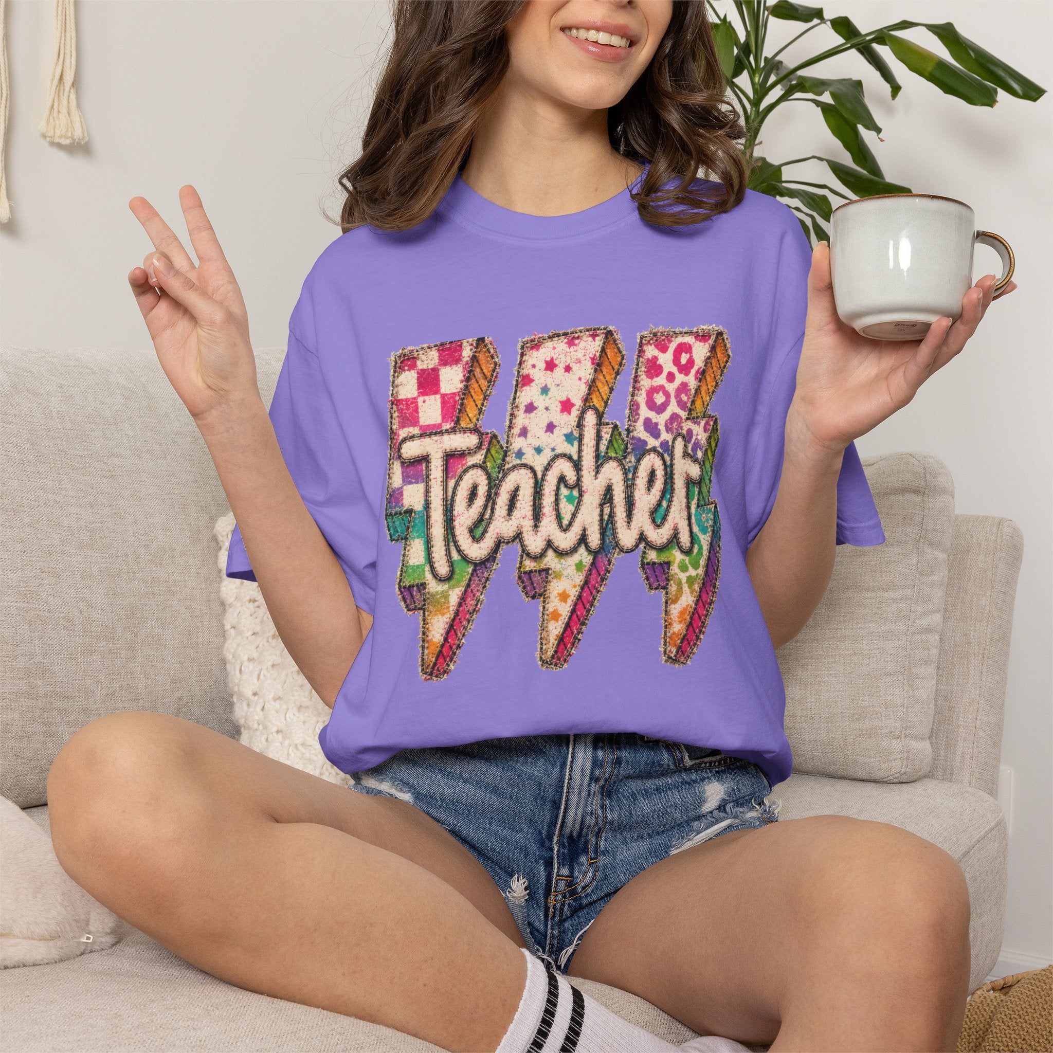 Teacher Lightning Bolt Shirt | Retro Teacher T-Shirt | Colorful Back to School Teacher Tee | Cute Teacher Gift | Comfort Colors Graphic Tee