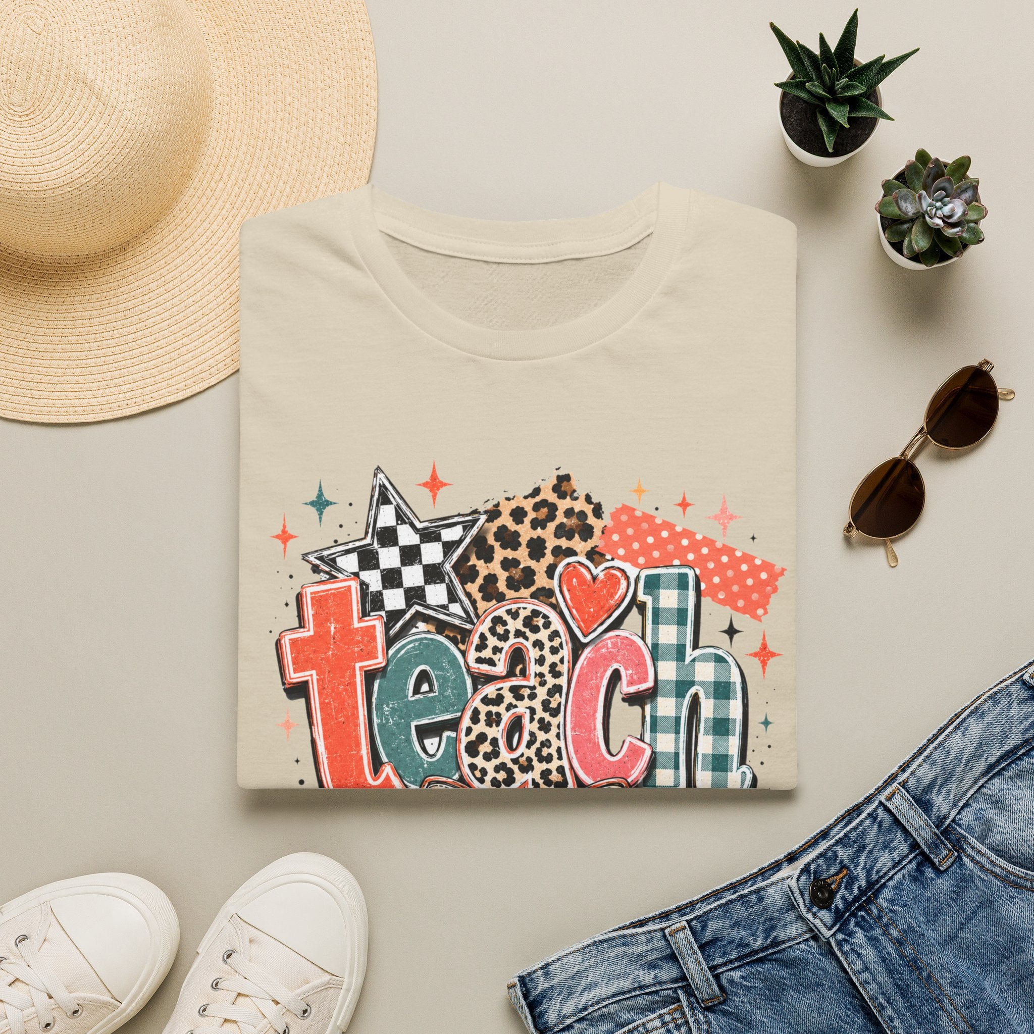 Teach Teacher Shirt | Retro Colorful Teacher Tee | Coquette Teacher Shirt