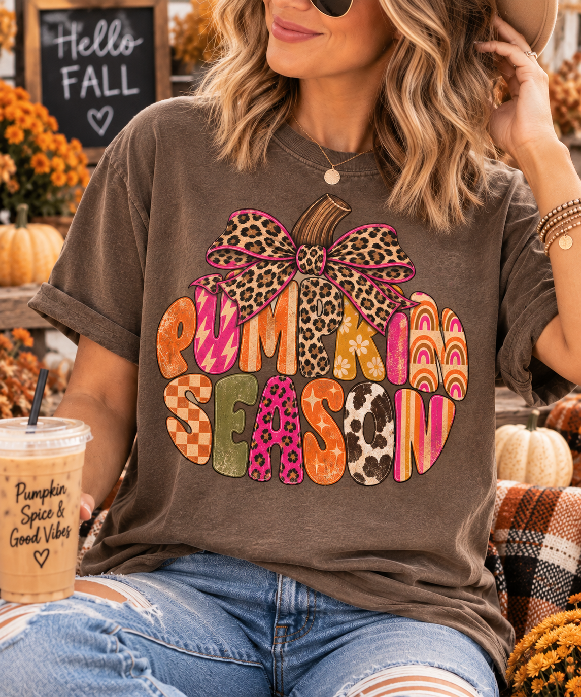Pumpkin Season Tee | Colorful Fall Leopard Bow Shirt