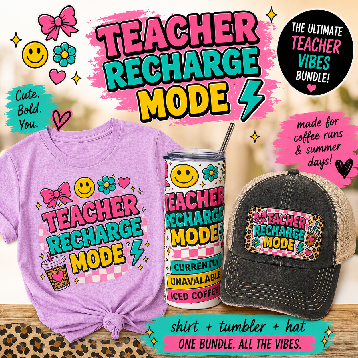 Teacher Recharge Mode Curated Set | Shirt + Tumbler + Hat