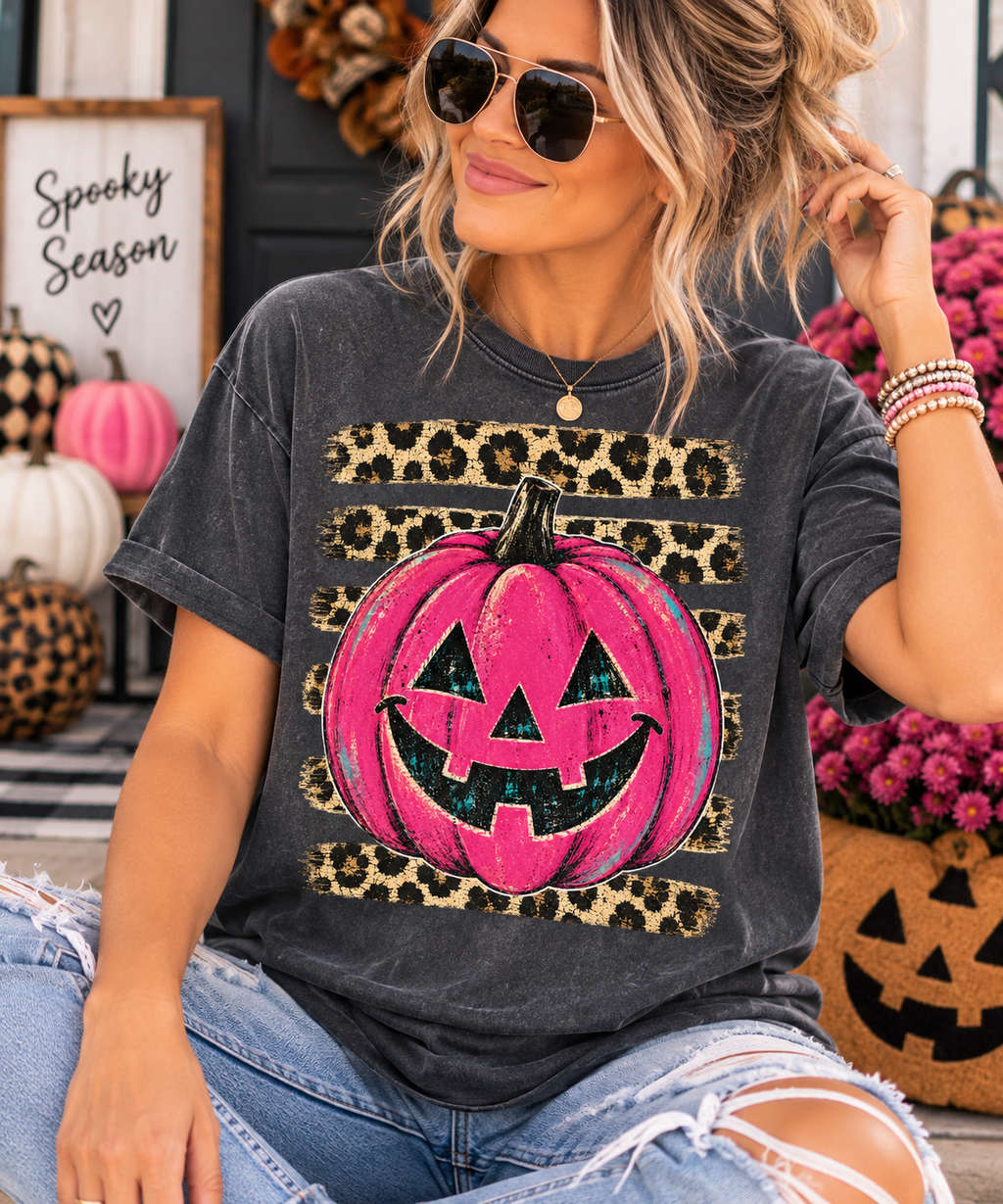 Pink Leopard Pumpkin Halloween Shirt
