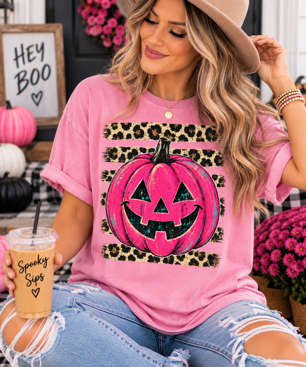 Pink Leopard Pumpkin Halloween Shirt