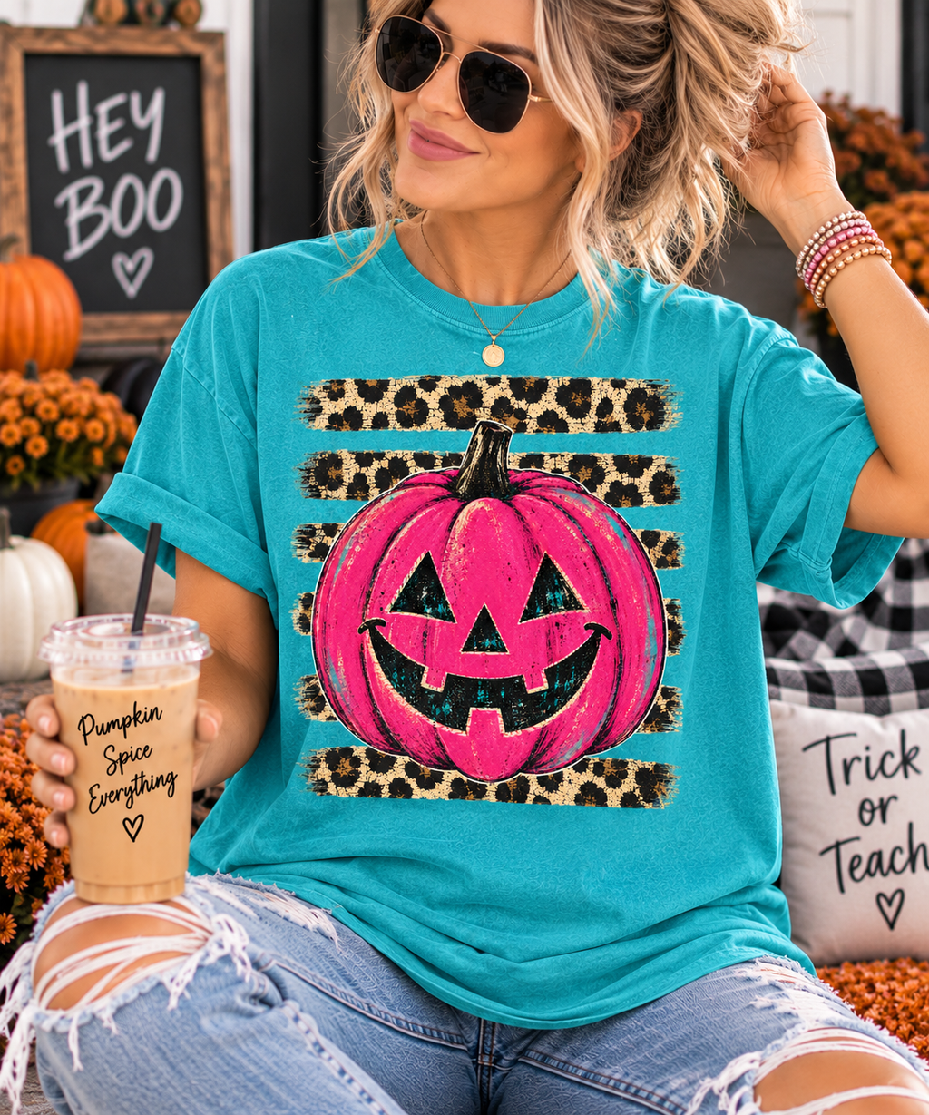 Pink Leopard Pumpkin Halloween Shirt
