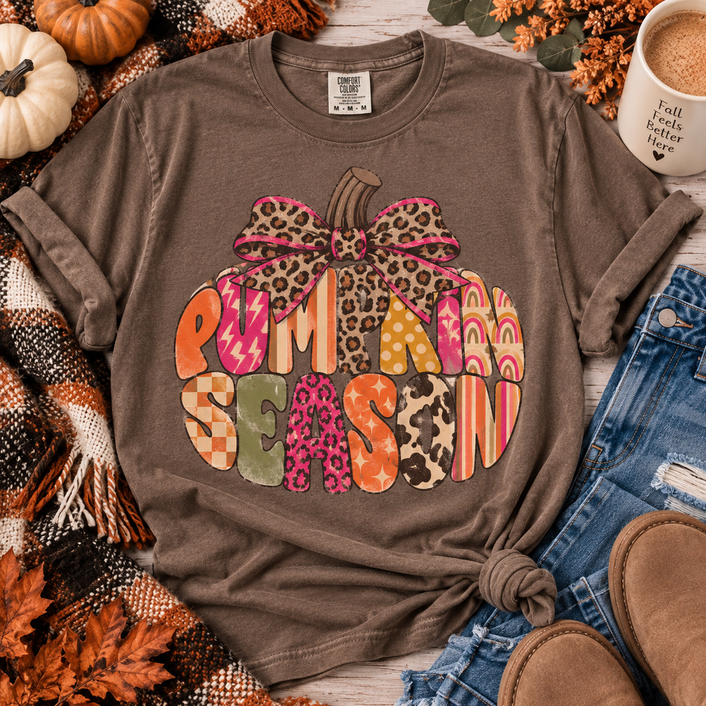 Pumpkin Season Tee | Colorful Fall Leopard Bow Shirt